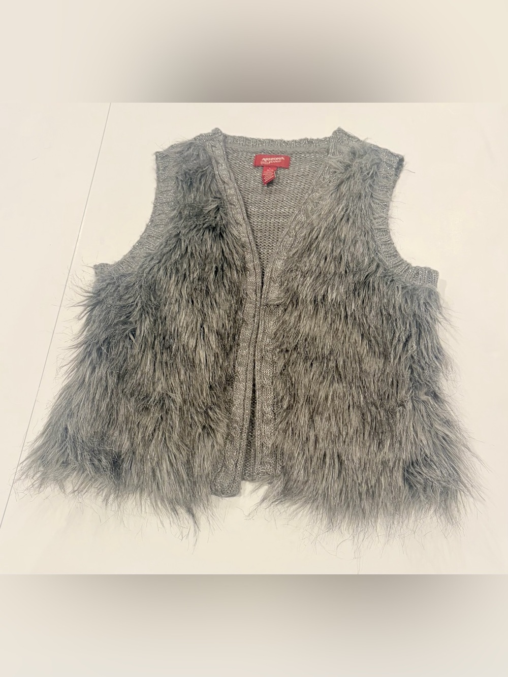 Arizona Jean Co. Shaggy Faux Fur Knit Vest - Gray - Size M/L (Kids)
